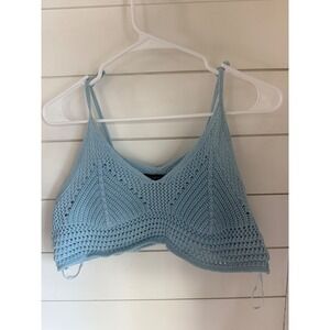 Streetwear Society Crochet Knit Crop Top Bralette Baby‎ Blue XL